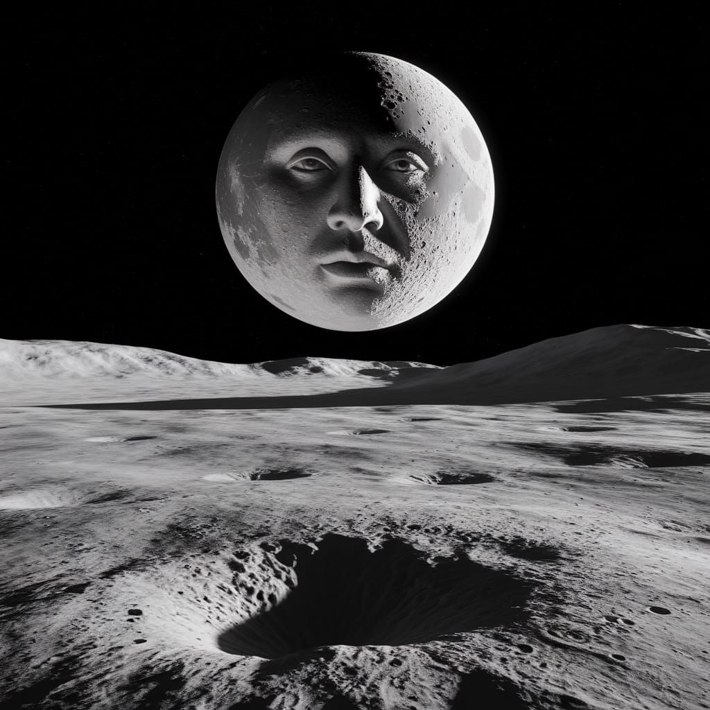 Man on the Moon in Lunar Landscape