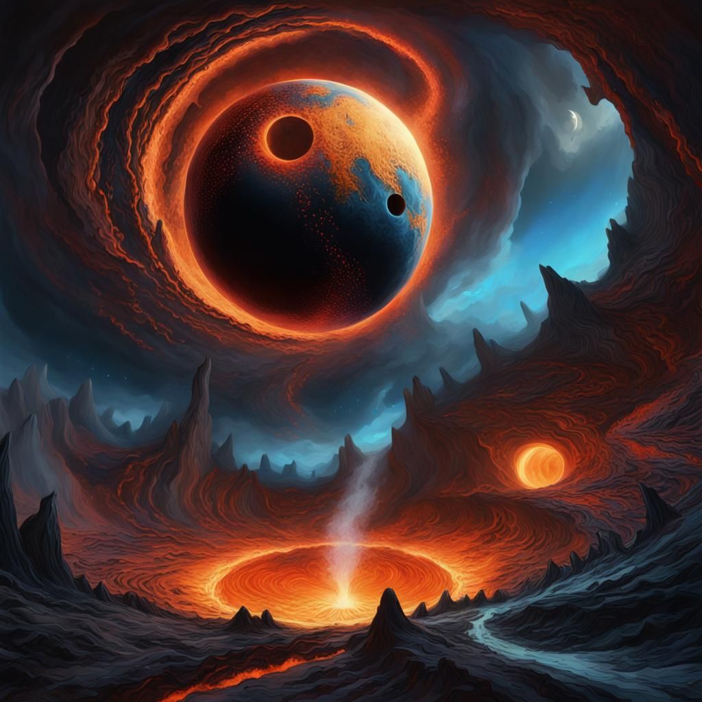 Black Moon Rising Over Earthquake Chasm