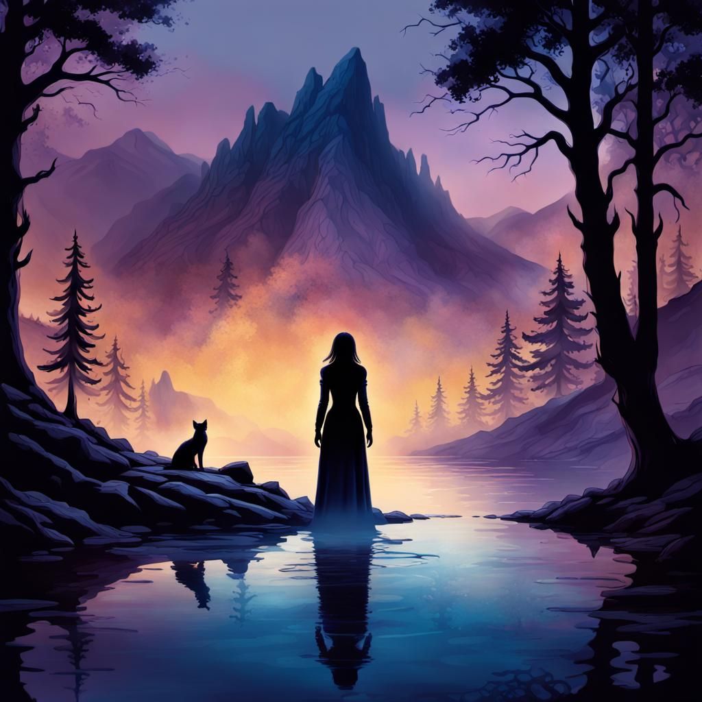 Mystical Shadow Figure in Mountain Landscape