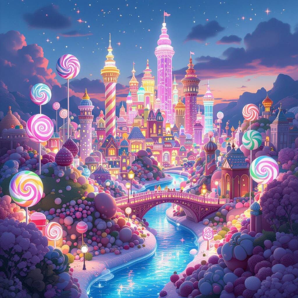 Fantastical Candy City at Twilight