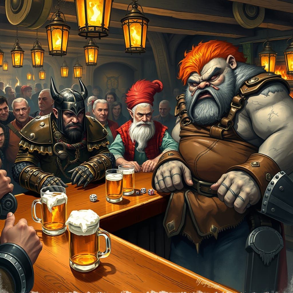Rowdy Tavern Scene in Fantasy Style