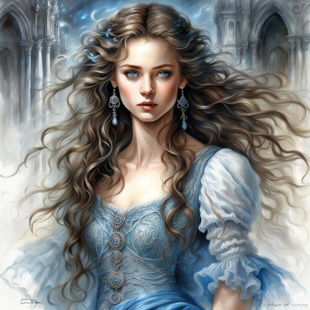 Beautiful Girl in Vintage Dress: Digital Art Painting