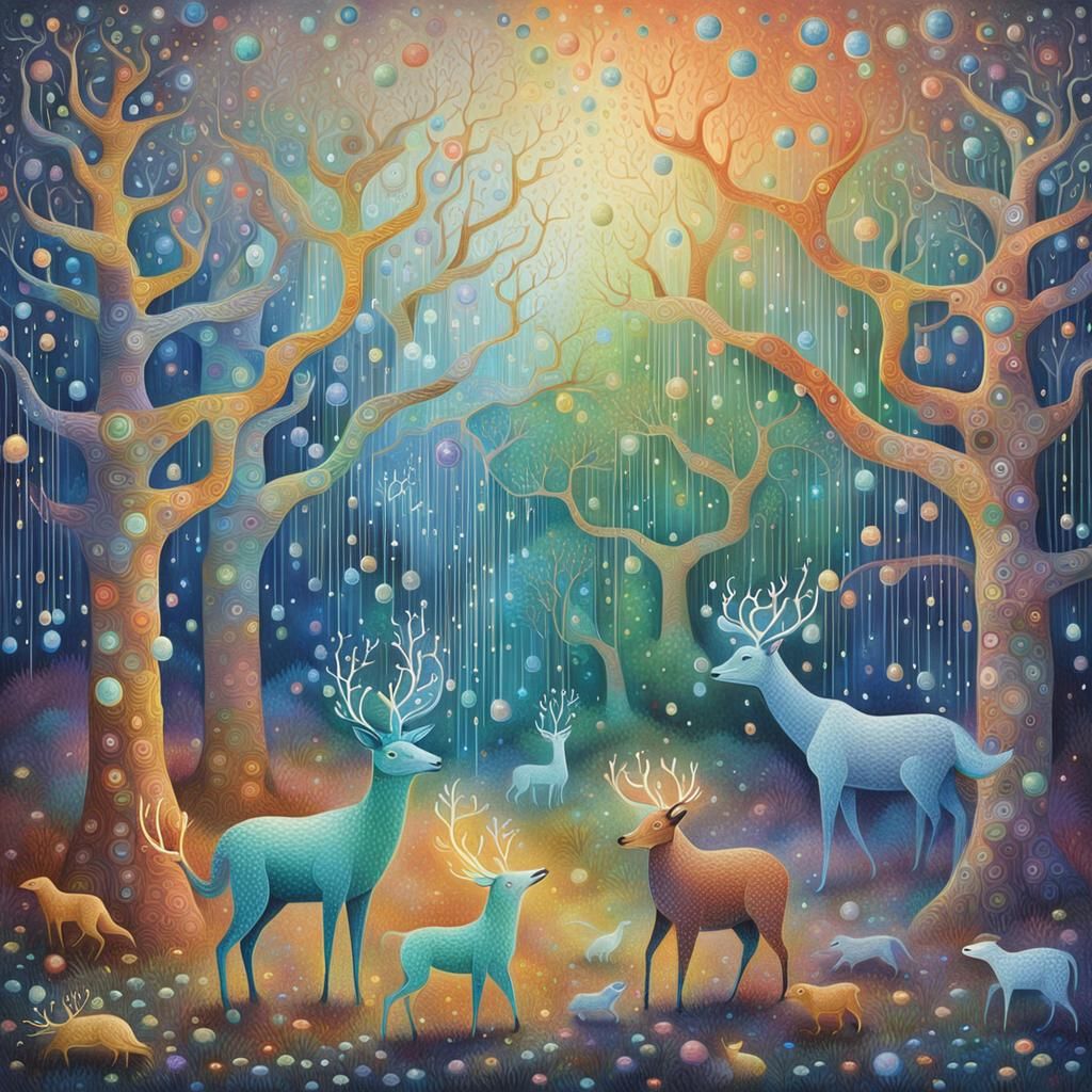 Fantastical Creatures in Iridescent Binary Dream