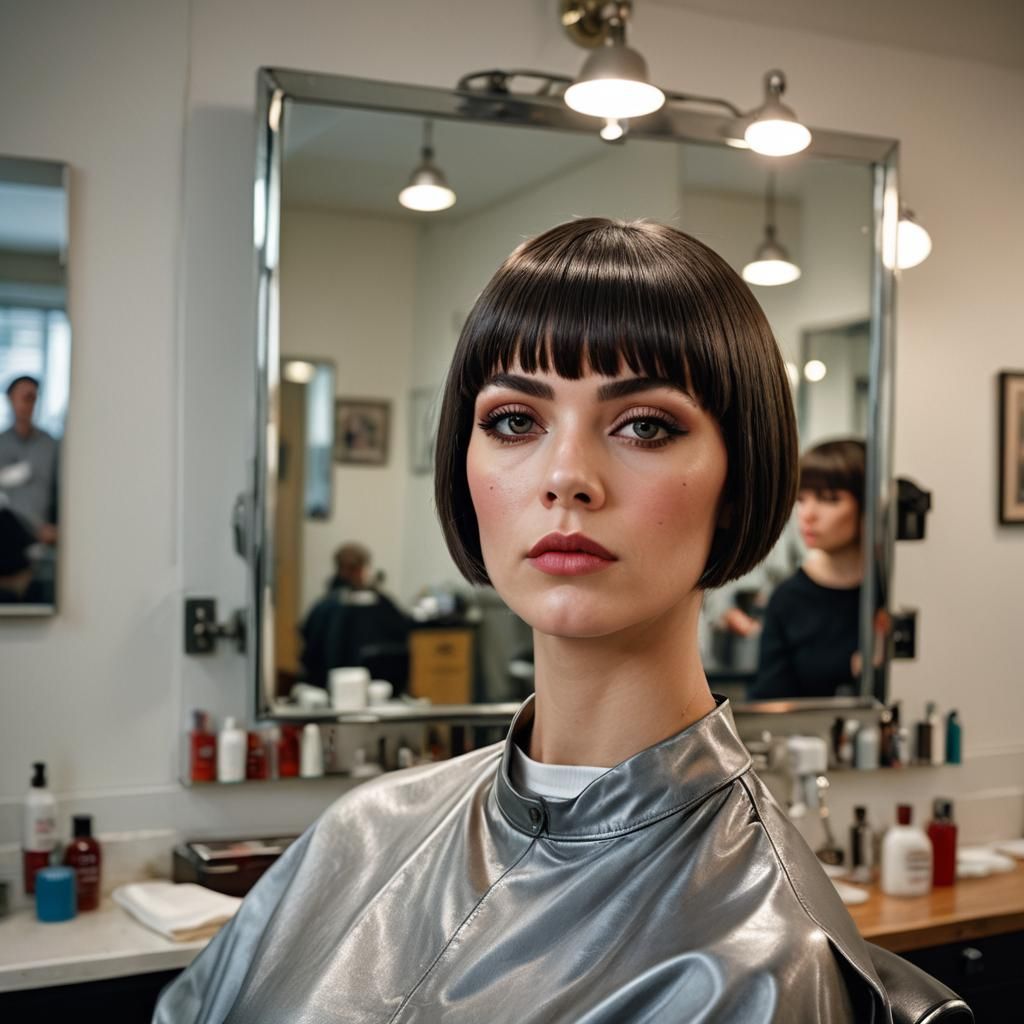 Girl with Undercut Bob and Dramatic Makeup