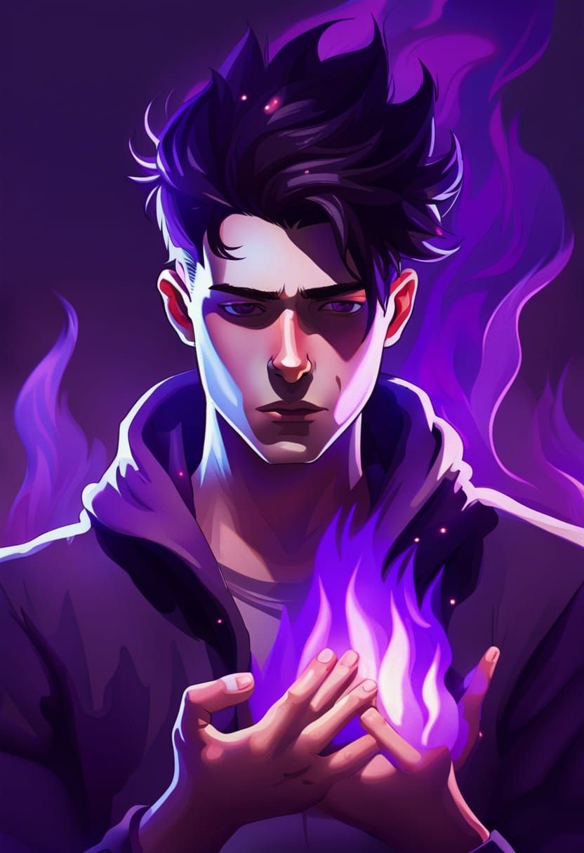 Young Man Conjuring Purple Fire