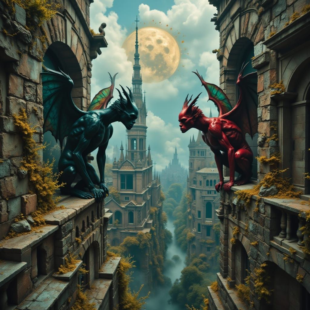 Ethereal Gothic Gargoyles on Medieval Architecture