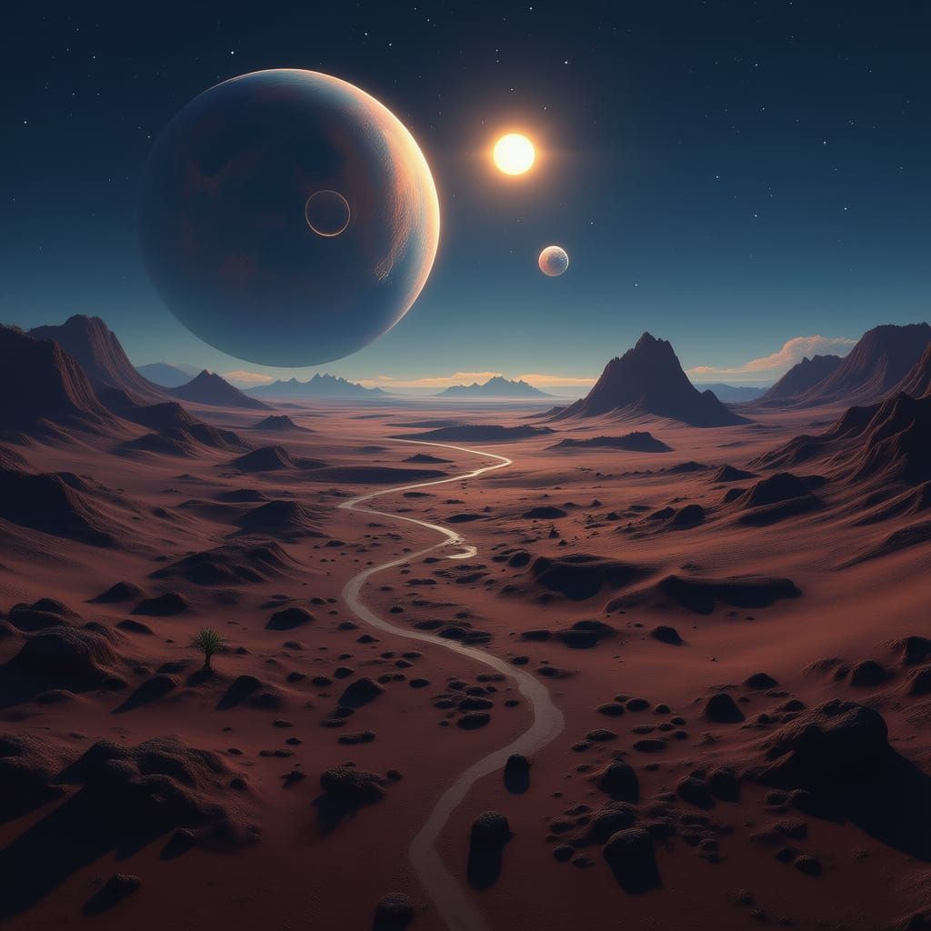 Vast Alien Planet with Multiple Suns and Moons