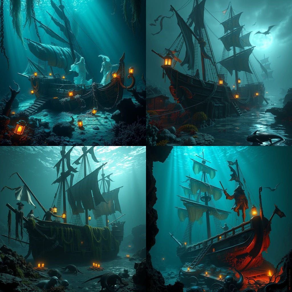 Surreal Underwater Scene of a Haunted Galleon in Epic 3D Vid...