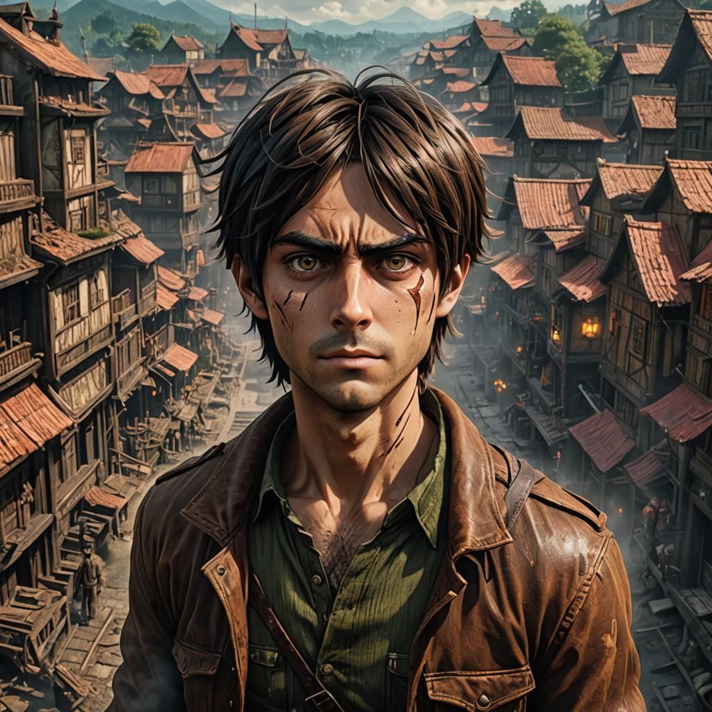 Eren Jager as a Real Person in Vibrant Fantasy Landscape