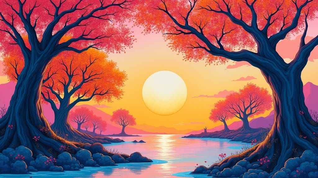 Vibrant Trees in Flowing Watercolor Inks