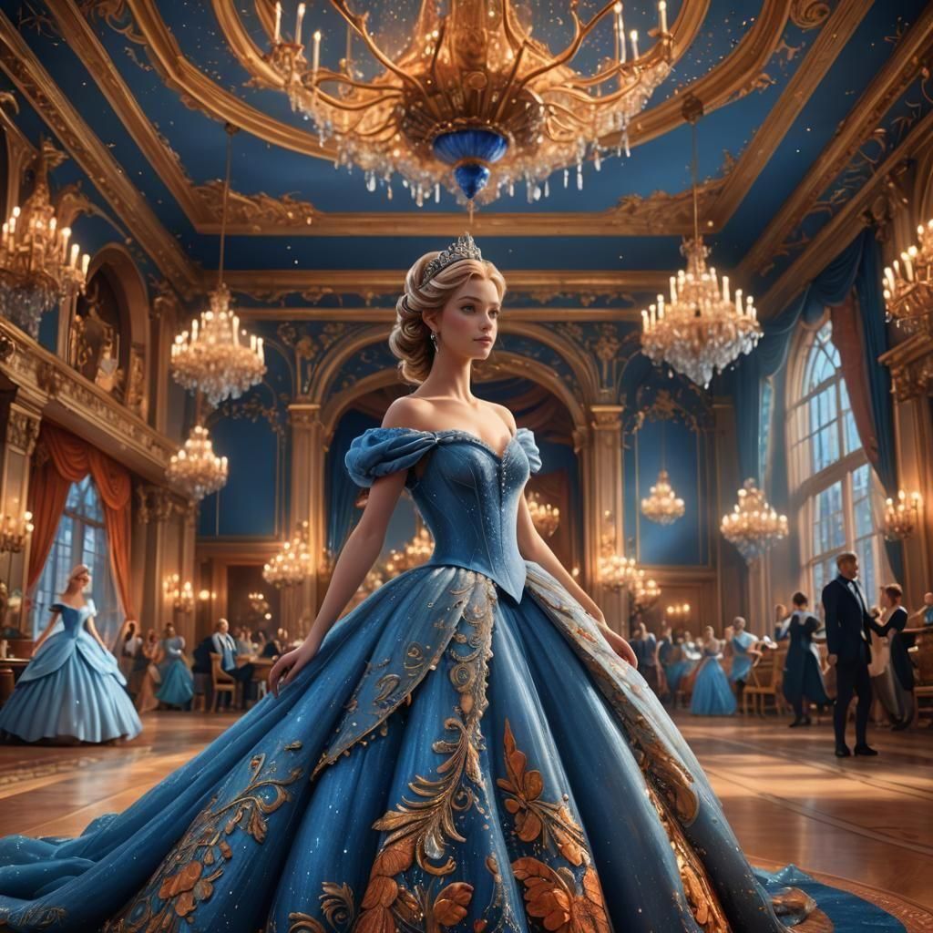 Cinderella in Blue Dress: Detailed Matte Painting