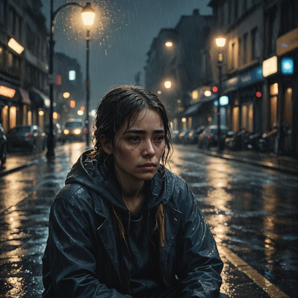 Rainy City Night: Melancholic Concept Art