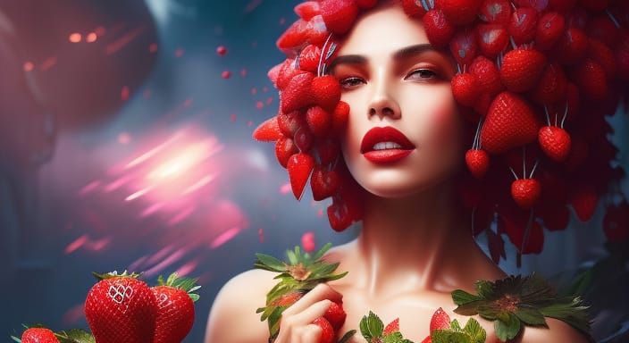 Strawberry Monster Terrorizing Fields in Digital Art Style