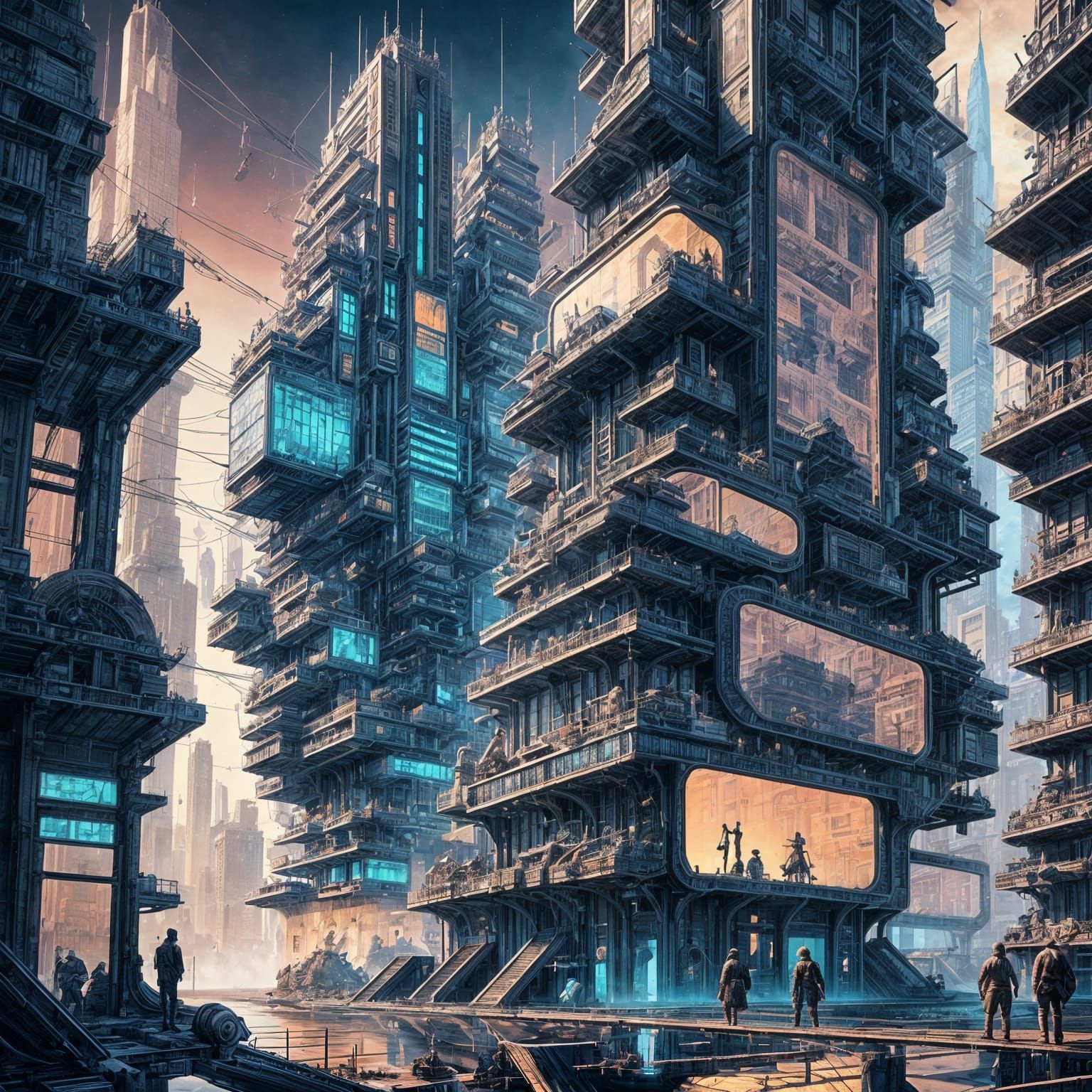 Futuristic Cityscape Inspired by Piranesi and Moebius