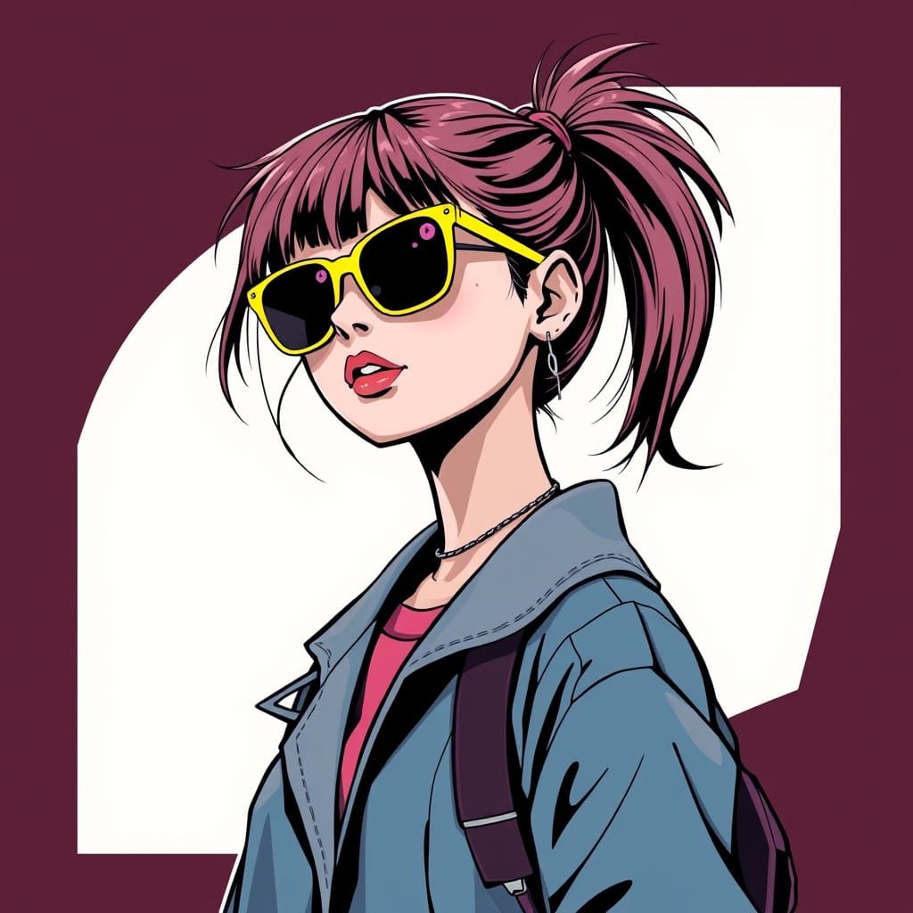 Girl with Yellow Sunglasses in Pop Art Style
