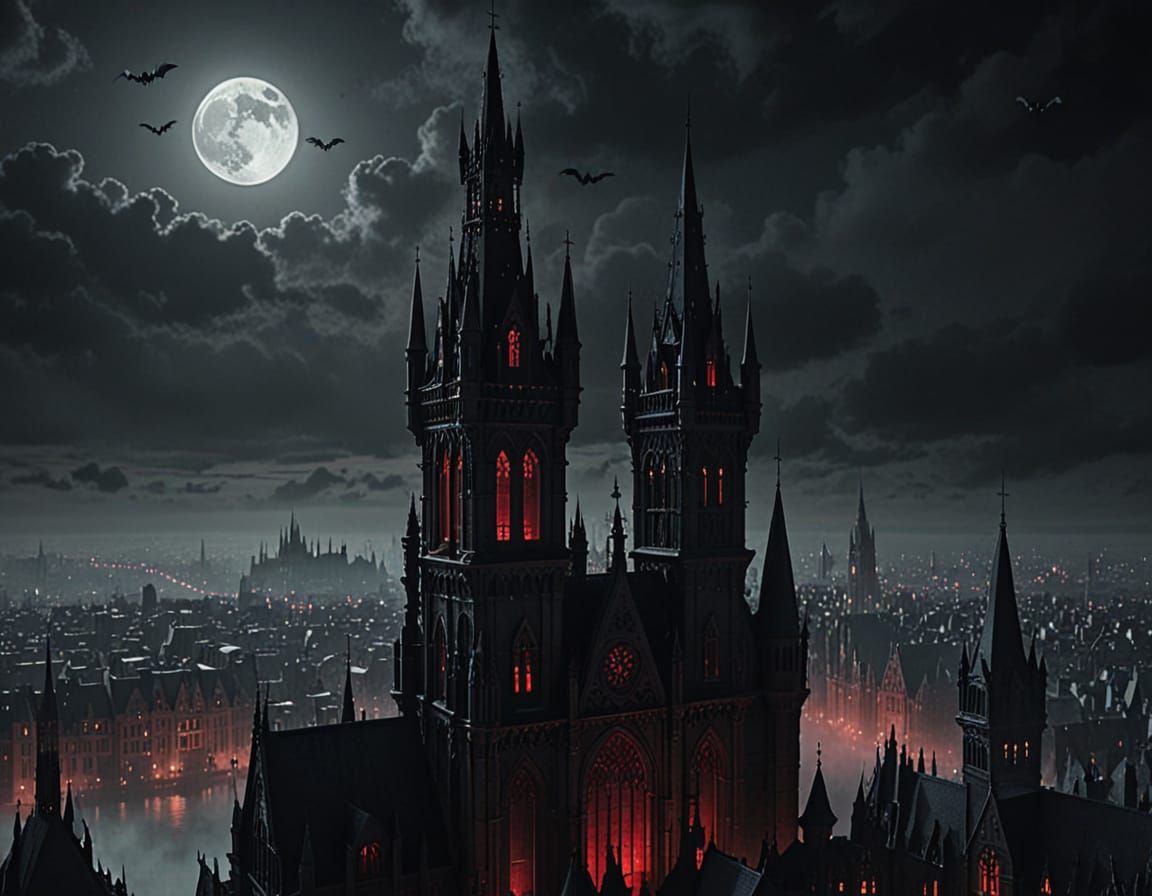 Gothic Cityscape Unveils a Vampire's Ethereal Realm