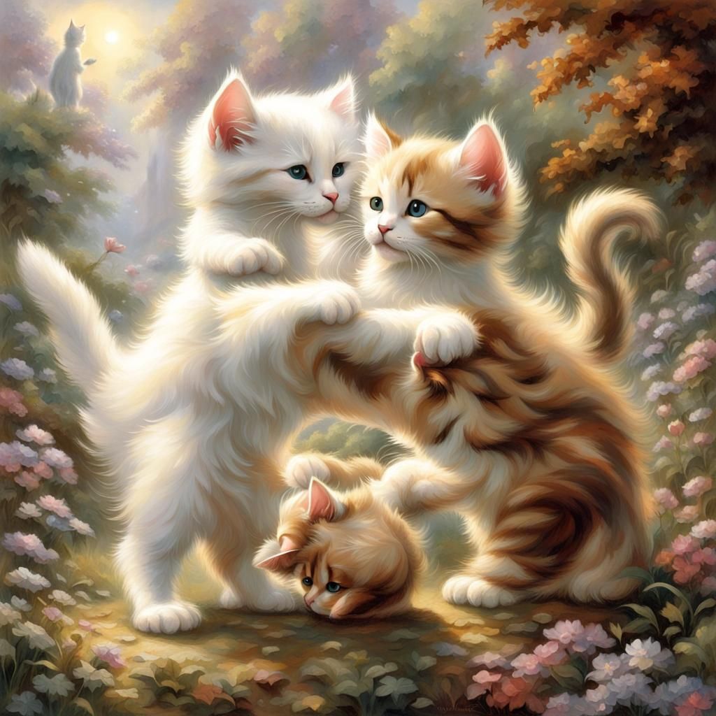 Kittens Play Fighting: Ethereal Fantasy in Hyperdetail