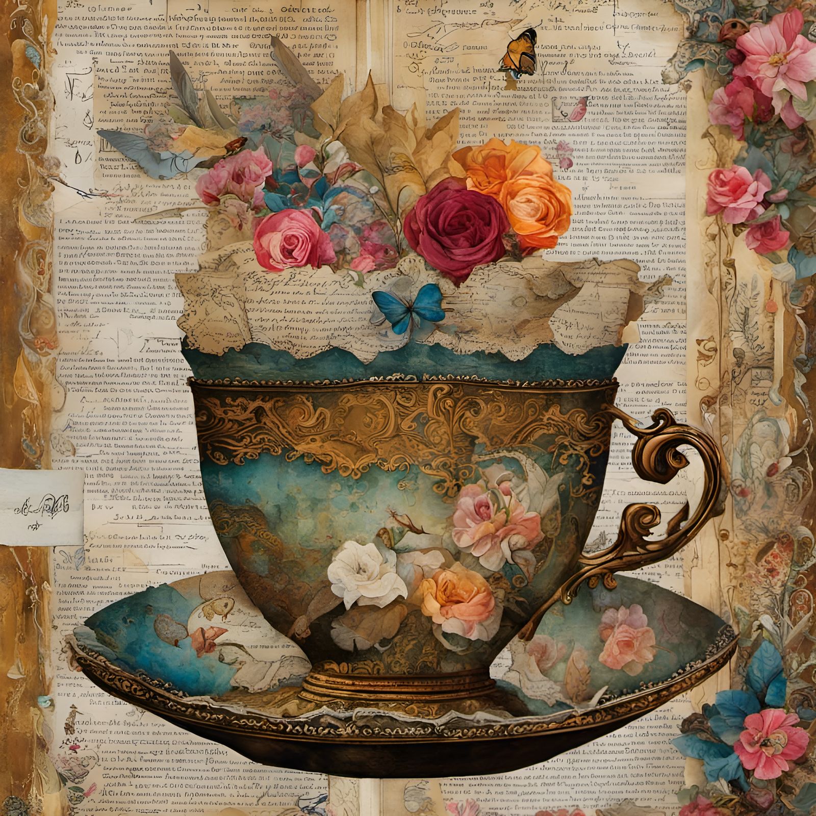 Magic Teacup: Mixed-Media Collage Masterpiece