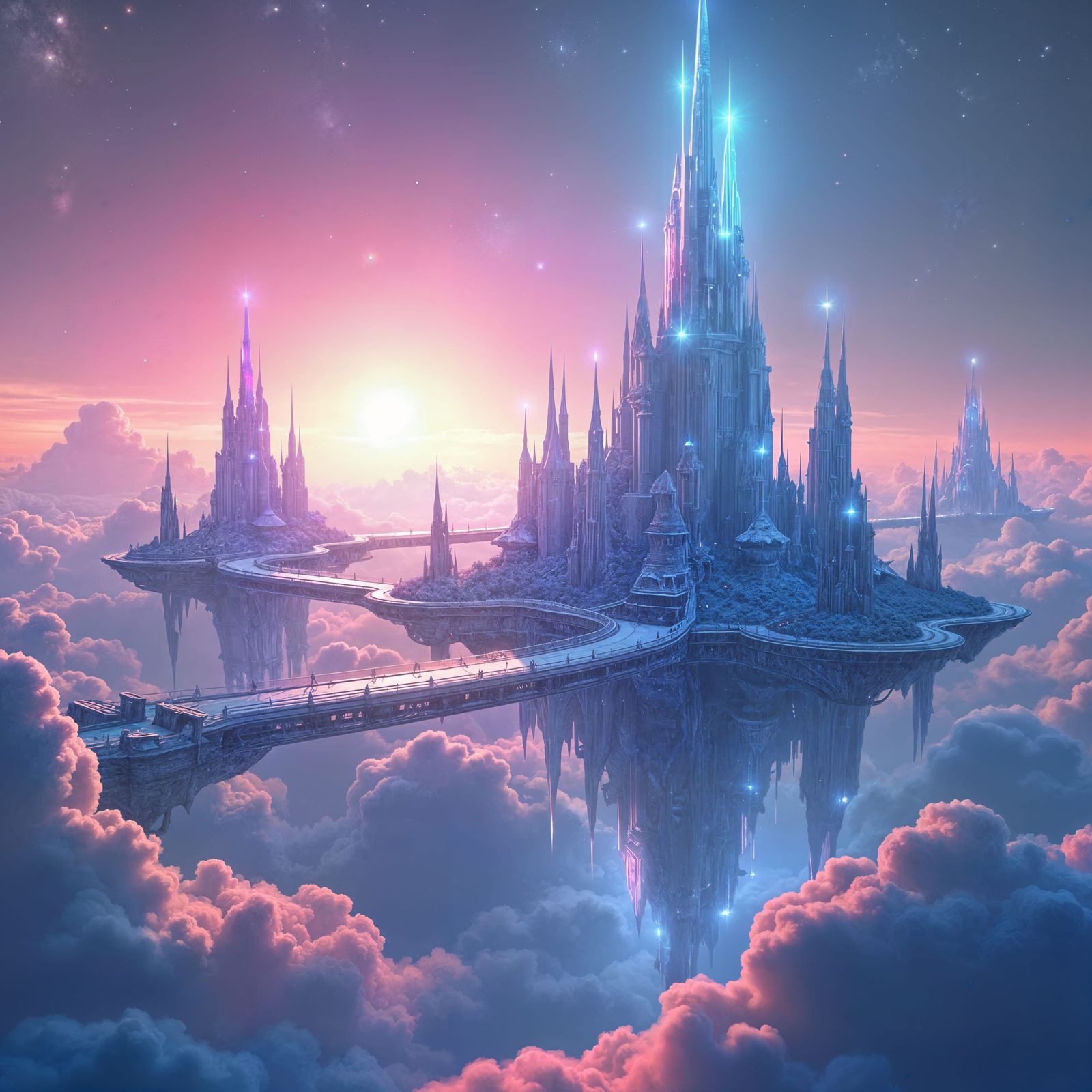 Dreamy Celestial City Among the Stars as Digital Art