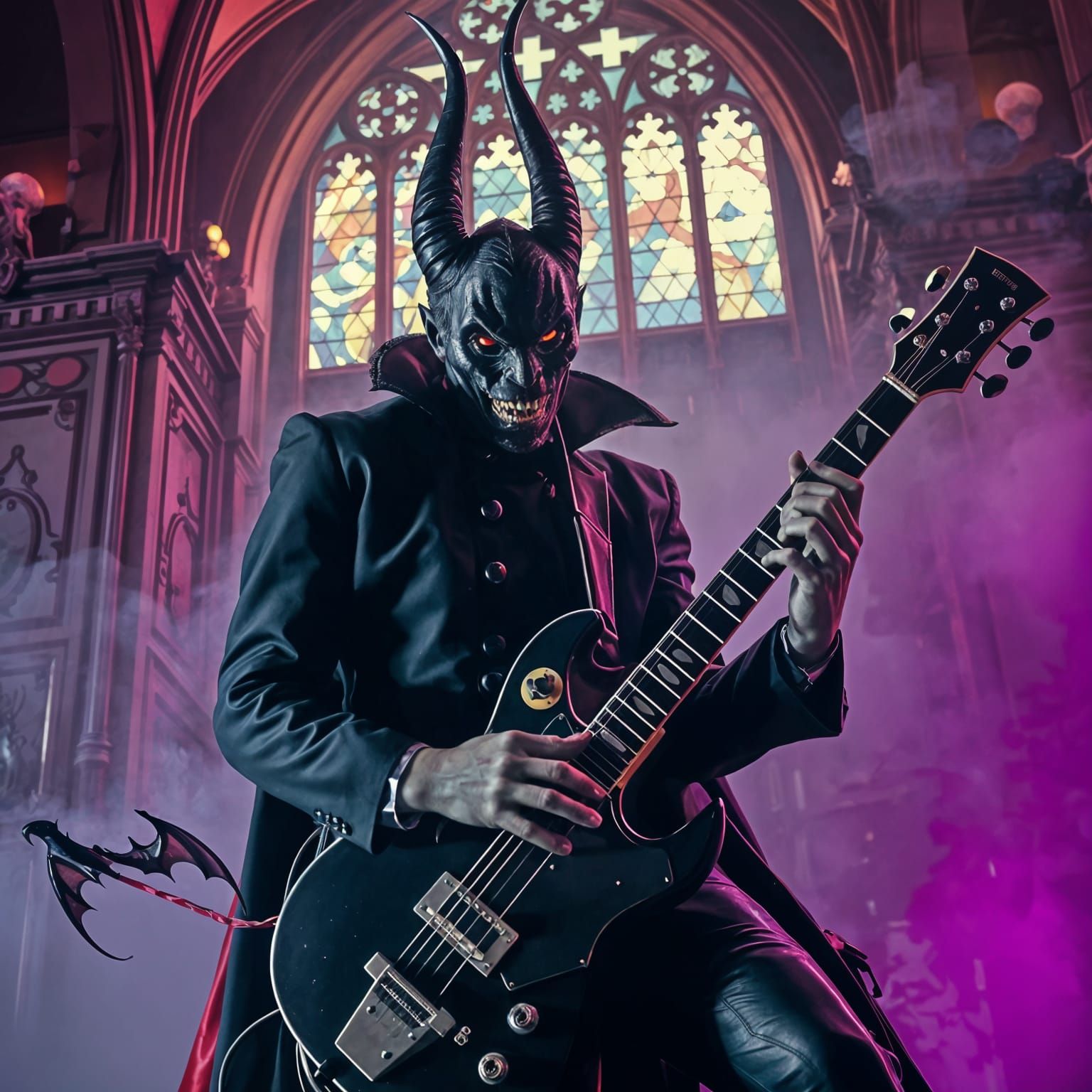Gothic Rockstar Count Dracula Performs Dark Guitar Solo in a...