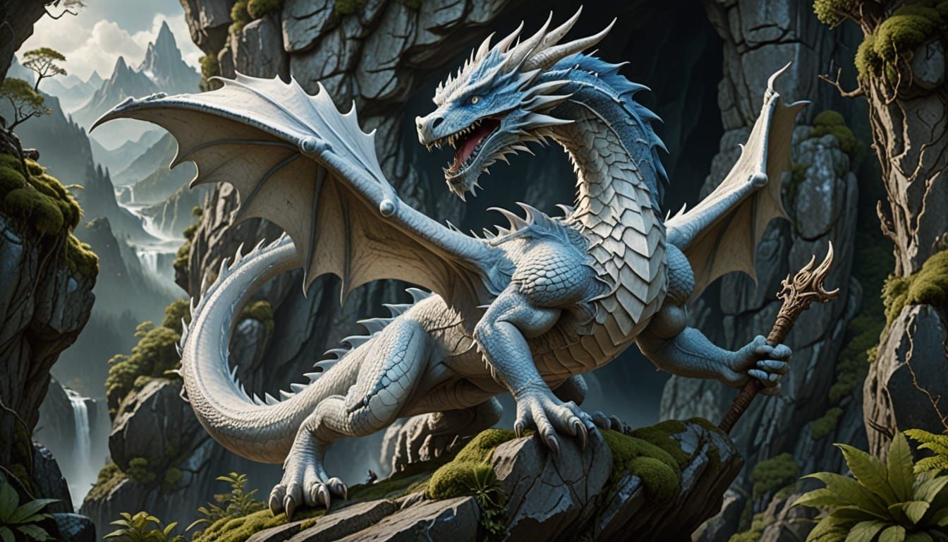 Ancient Stone Carving of a White Dragon