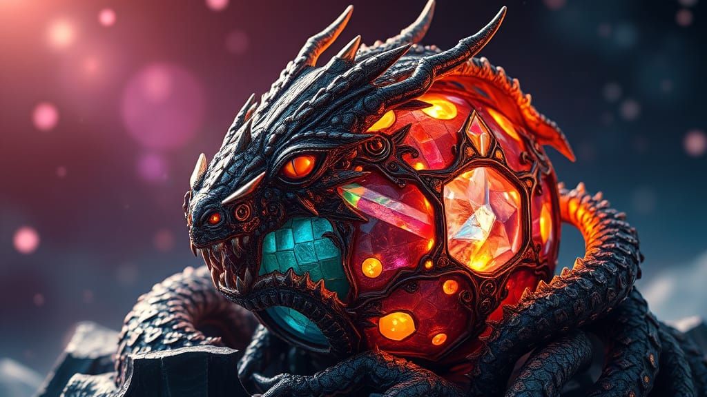 Dragon Fabergé Egg with Crystal Veins and Aurora Lights