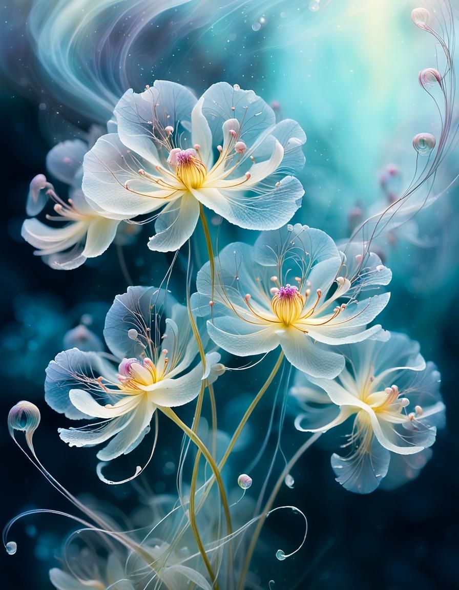 Ethereal Blooms in Swirling Oceanic Mist: Surreal Macro