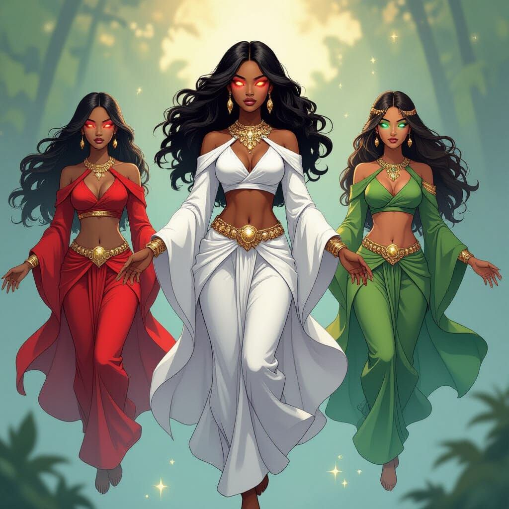 Ethereal Black Women with Auras in Comic Book Style