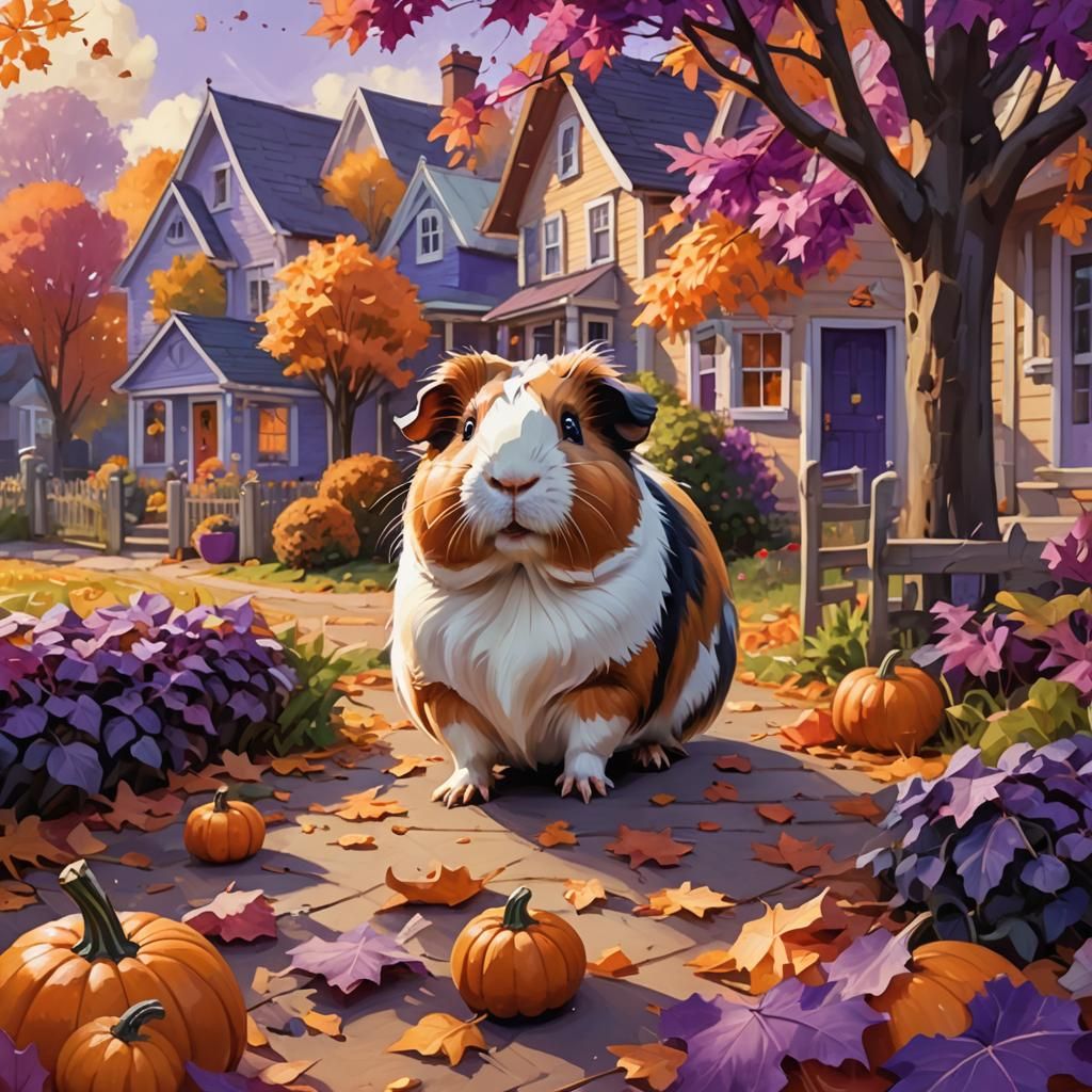 Guinea Pig's Autumnal Scene in Digital Painting