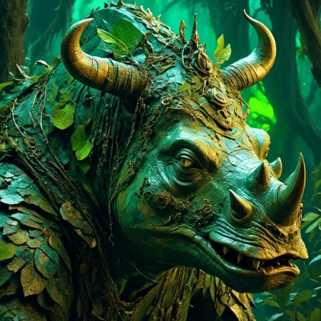 Rhino-Frog Hybrid Emerges in Mystical Forest