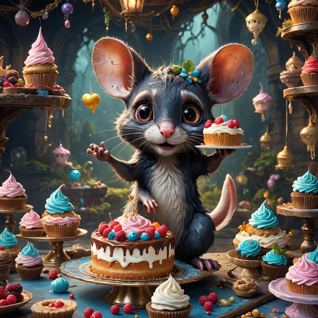 Fairy Tale Rat Devouring Beautiful Cake
