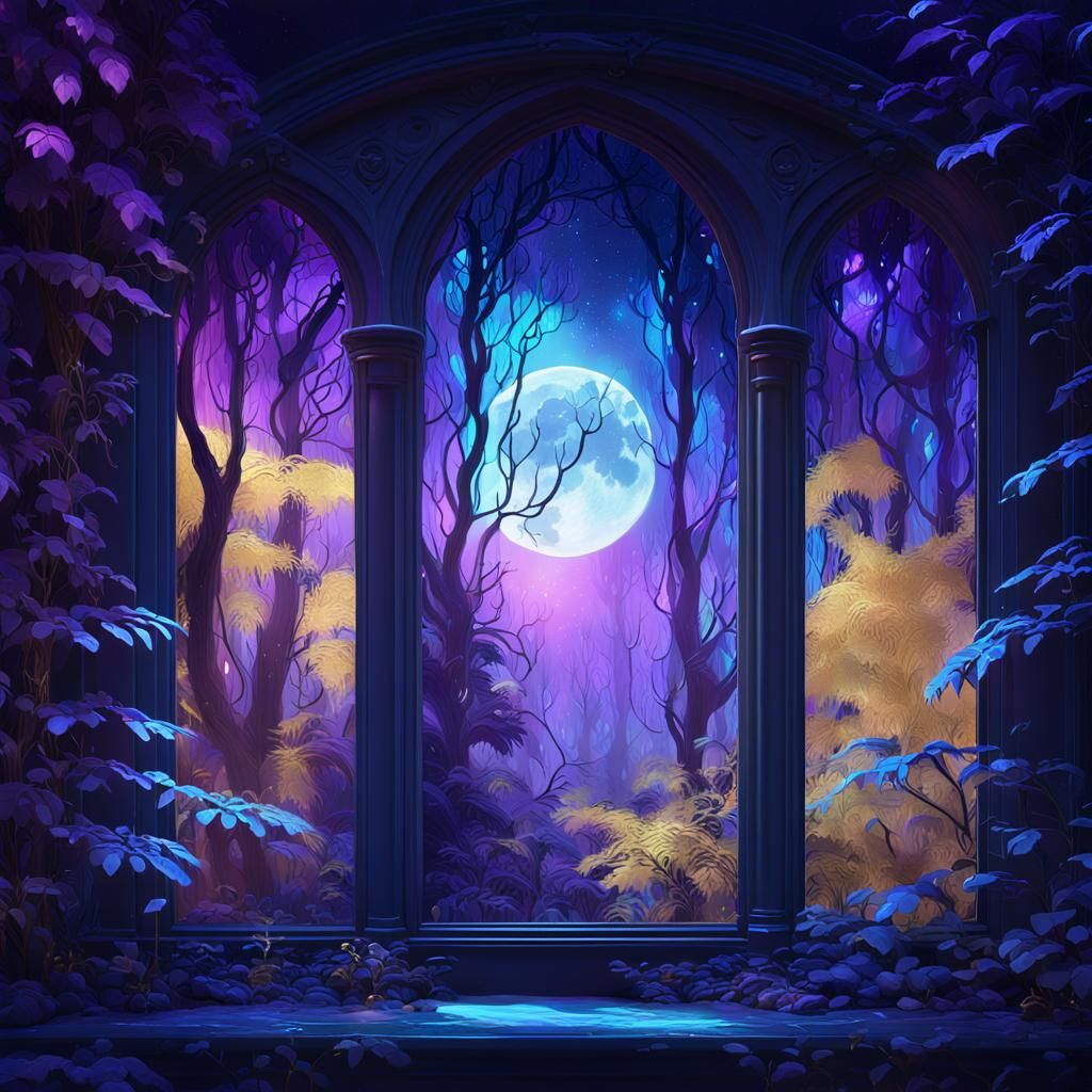 Mystical Forest: Ethereal Moonlight Digital Painting