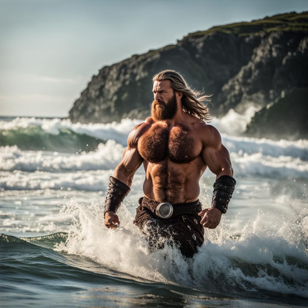 Shirtless Viking Emerges From Ocean