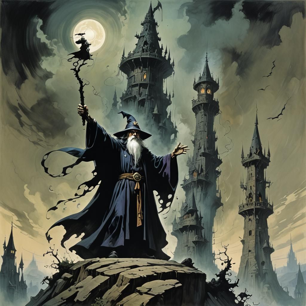 Wizard Casting Spell in Dark Fantasy Style