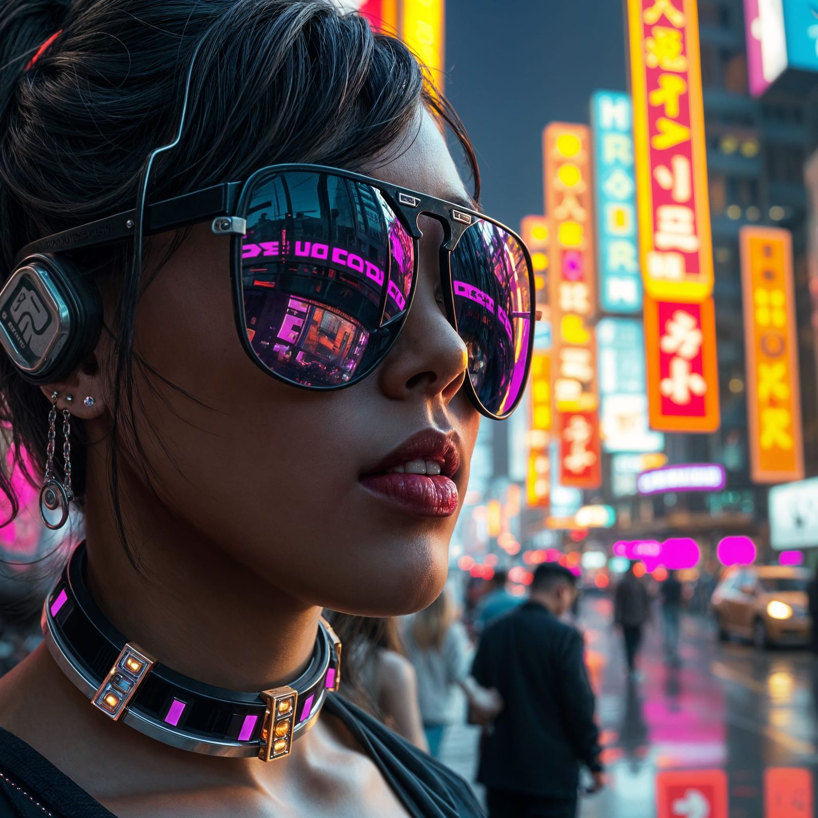 Cyberpunk Woman in Neon City: Photorealistic Close-Up
