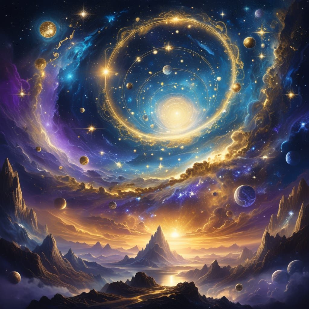 Ethereal Seven Heavens in Cosmic Art Style