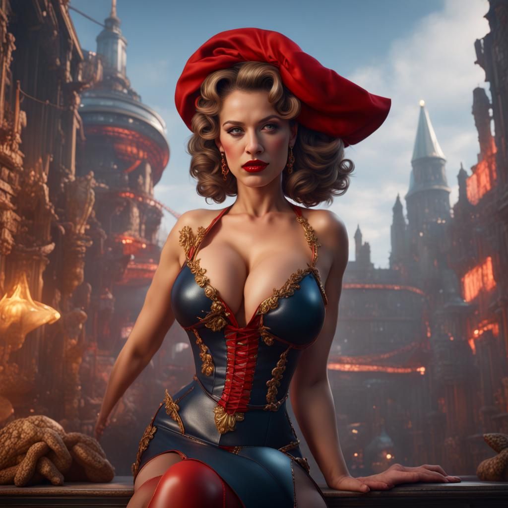 Hyperrealistic Jezebel Pinup Girl in Detailed Matte Painting