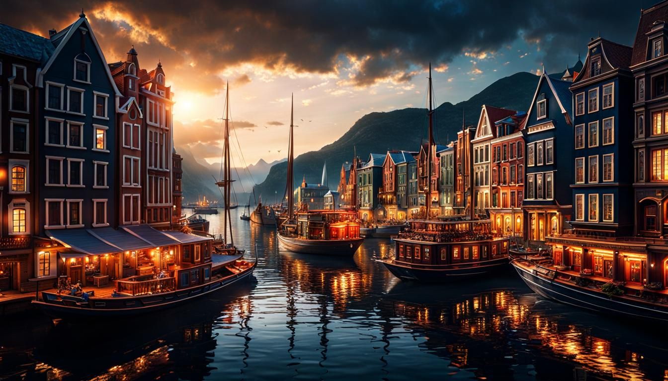 Hyperrealistic City on a Boat Concept Art