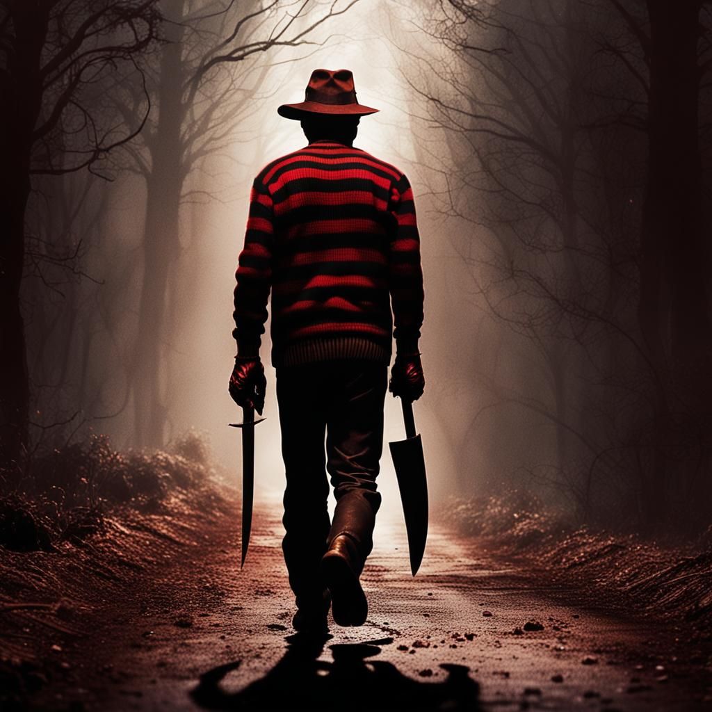 Freddy Krueger in a Dark Lane: Horror Concept Art
