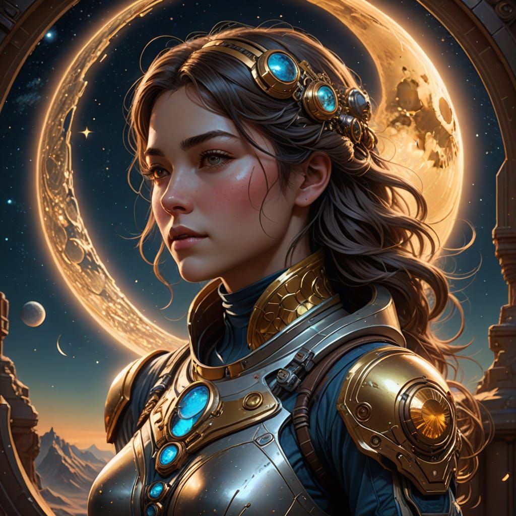 Surreal Art Nouveau Goddess Ascends to the Moon