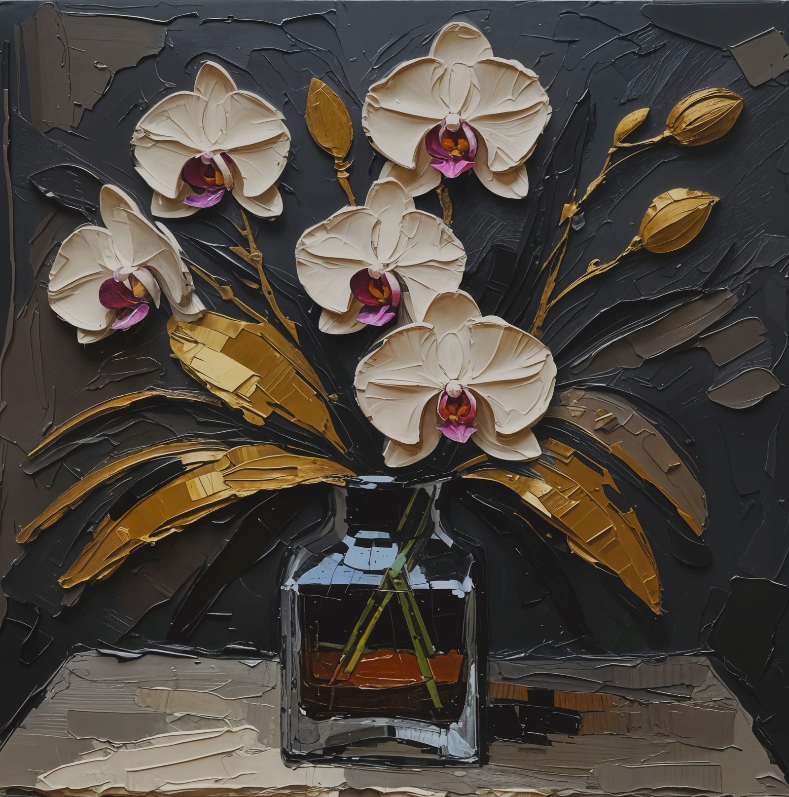 Glamorous Orchid Bouquet in Textured Oil Painting