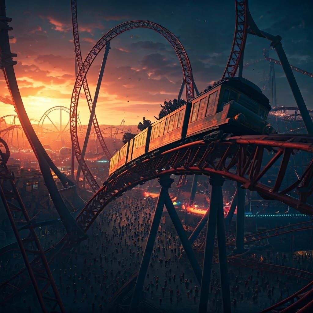 Roller Coaster Catastrophe: Futuristic Amusement Park in 8k