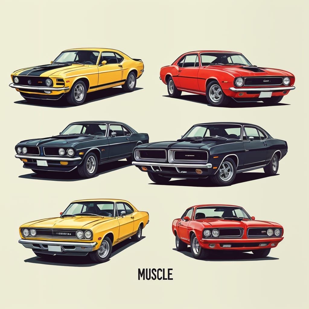 Vintage Cartoon-Style Muscle Car Illustration in Classic 195...
