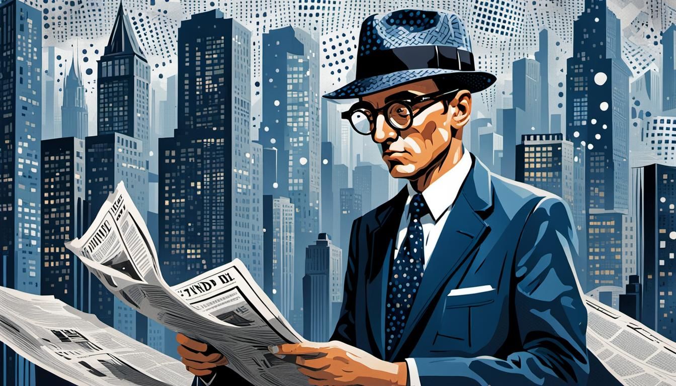 Bird Detective Reads News: Pop Art meets Woodcut