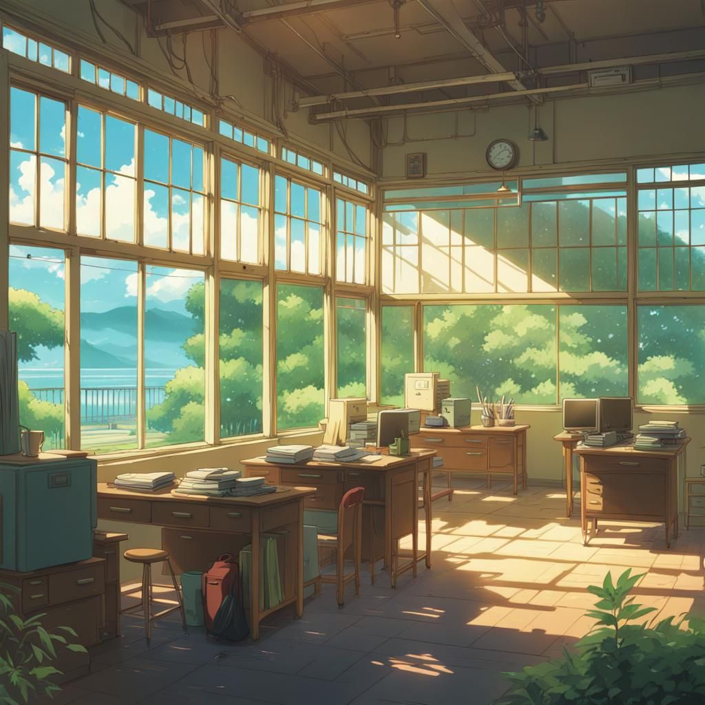 School Scene in Studio Ghibli Anime Style