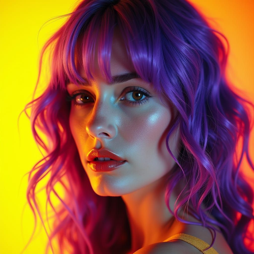 Pop Art Portrait of Woman with Purple Hair
