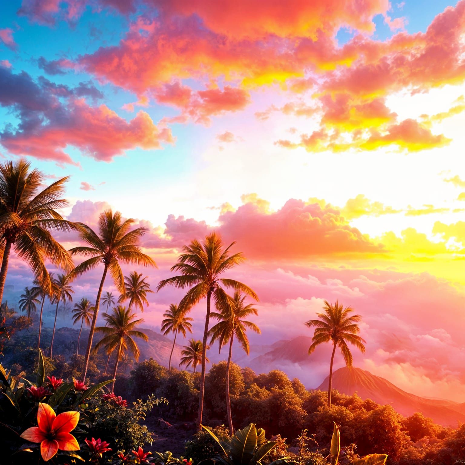 Surreal Sunset on a Tropical Island in Vibrant Color
