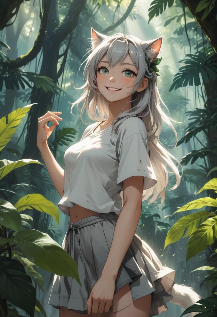 Cat Girl Dancing in Cosmic Ukiyo-e Anime Art