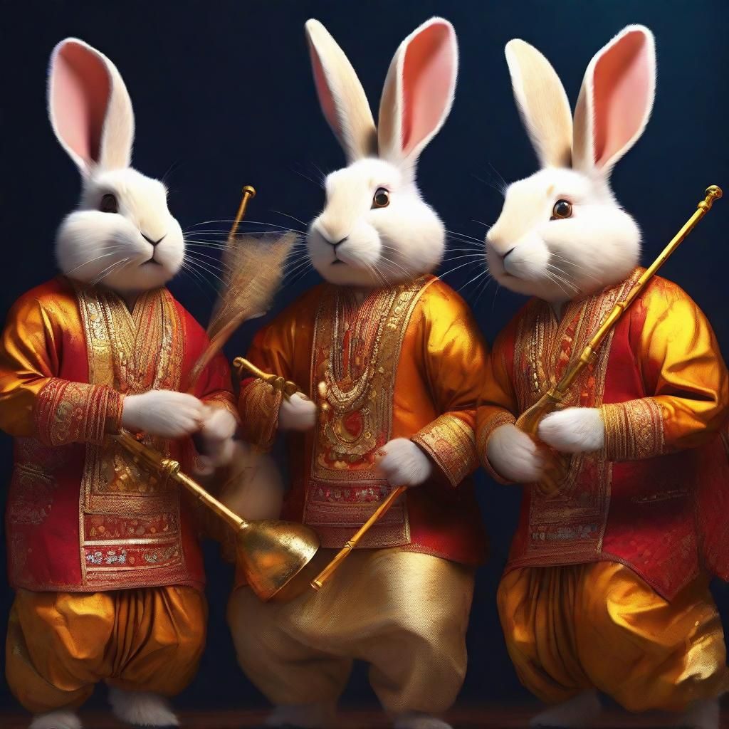 Rabbit Musicians in Hyper-Realistic 3D Style