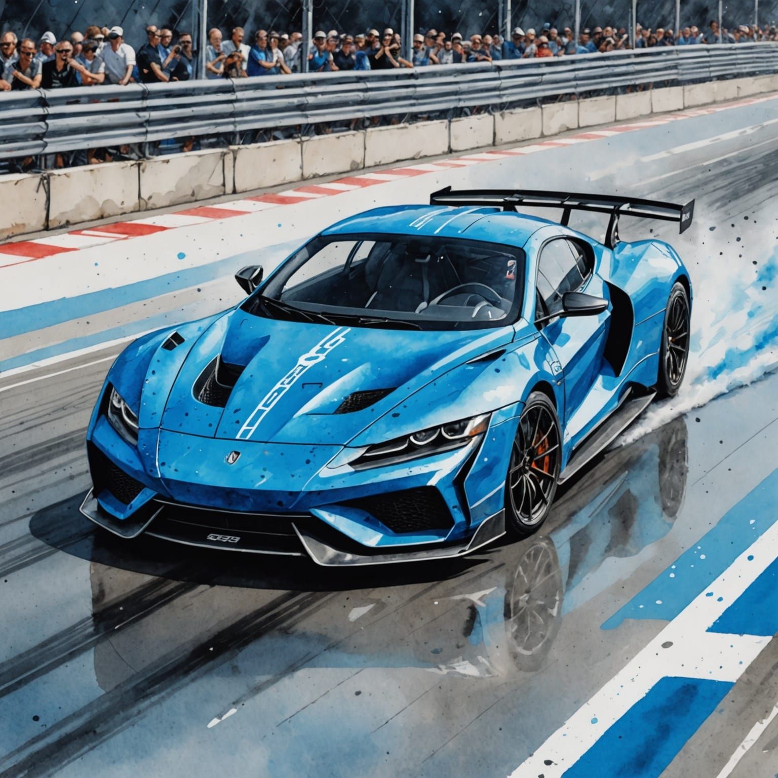 Electric Blue Supercar Drifting: Renaissance Splash Art